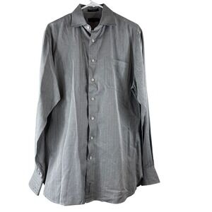 John W. Nordstrom Mens Dress Shirt Gray Herringbone‎ Point Collar 15 1/2 - 37